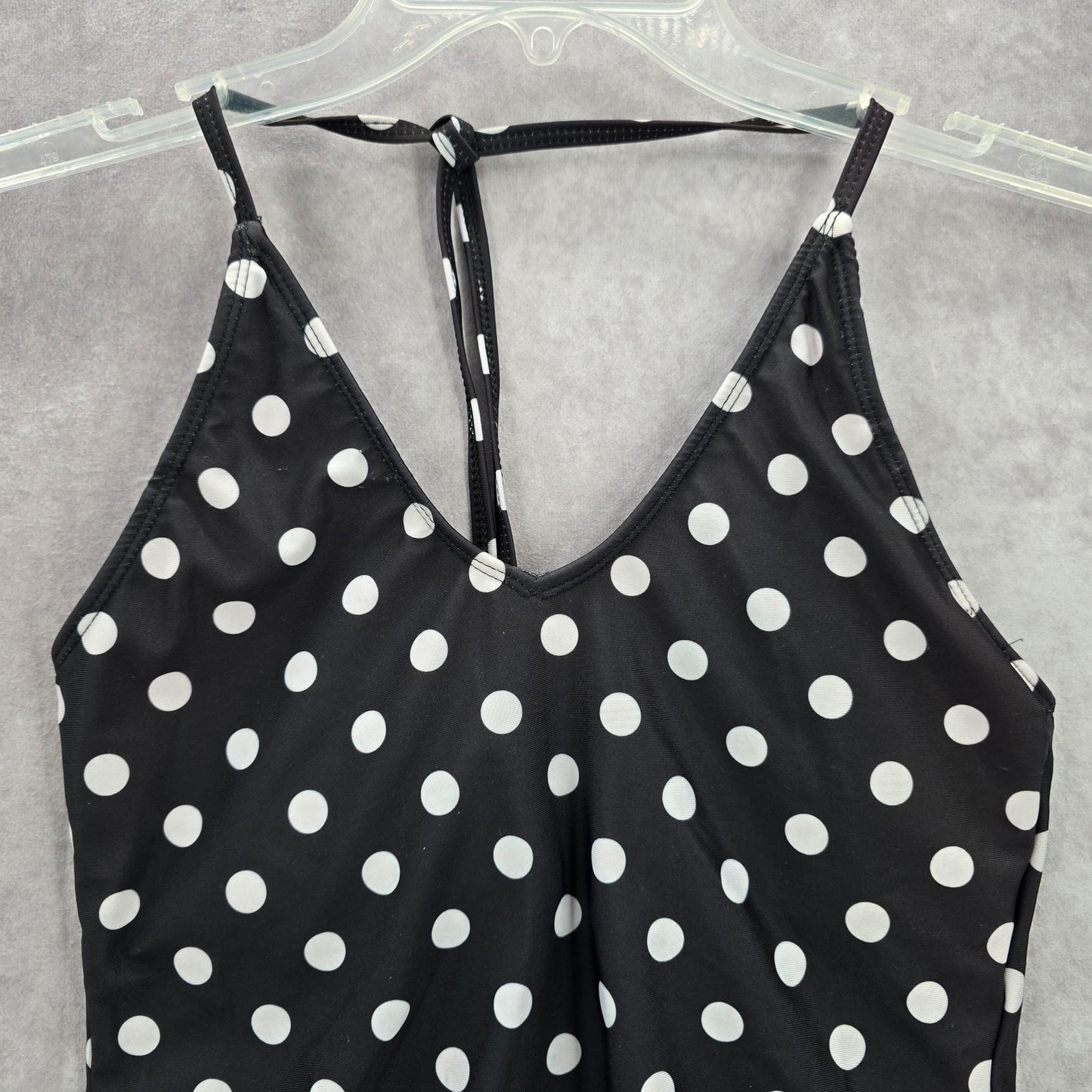 Bobbie Brooks Black White Polka Dot Halter Tie Swimwear Tankini Top Medium M