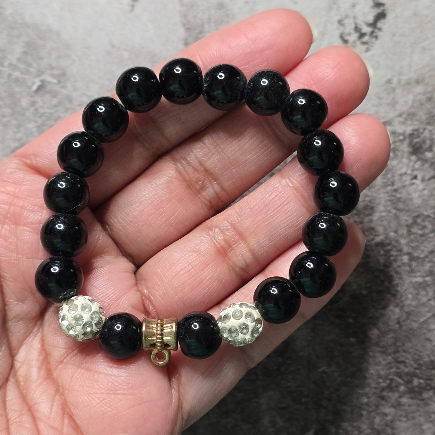 Black Beaded Boho Style Elastic Adjustable Bracelet Rhinestones Fashion Jewelry