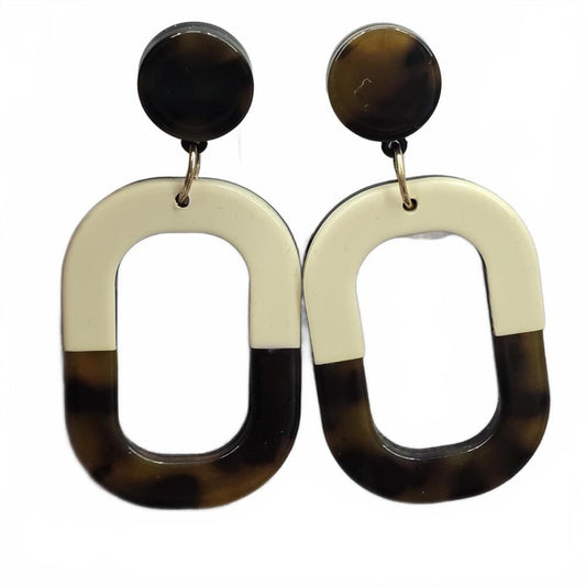 Brown Cream Long Dangle Dual Drop Earrings Fashion Jewelry JB1-04