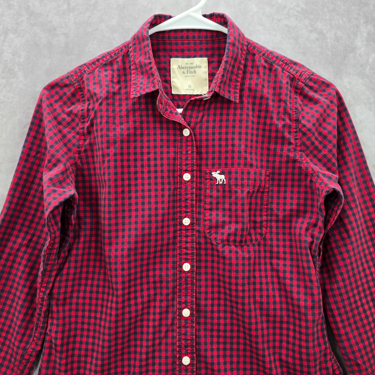Abercrombie & Fitch Red Blue Plaid Tartan Button Down Long Sleeve Shirt Top XS
