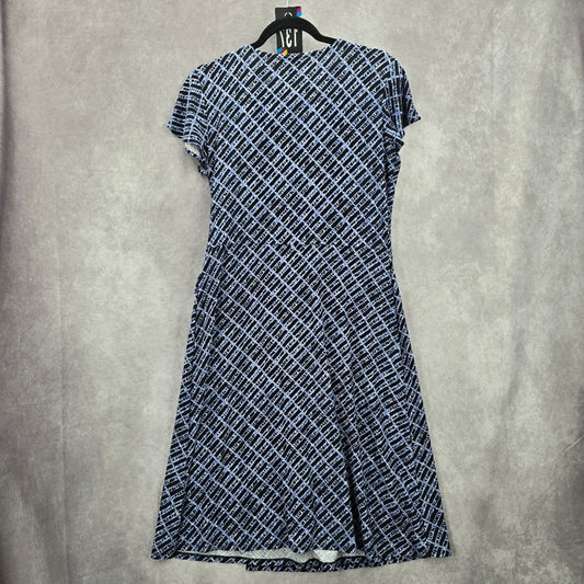 137. JM Collection Blue Faux Print Flare Wrap Style Dress Medium