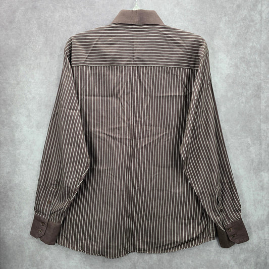 Artisti Italiani Brown Stripe Mens Cotton Button Down Long Sleeve Shirt XXL 43