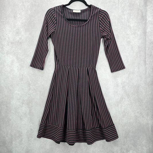 Pretty Young Thing Black Pink Stripe Flare Y2K Vintage Knee Length Dress Small