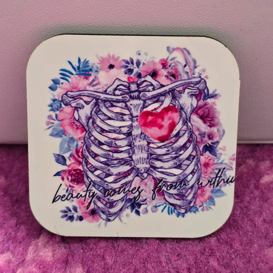 Beauty Within Skeleton Handmade Square Refrigerator Magnet