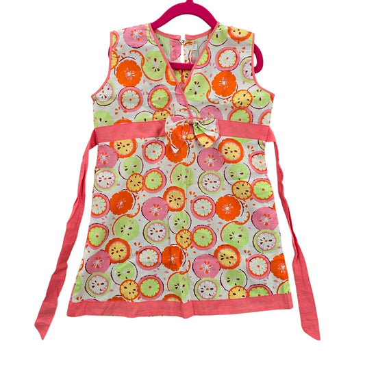 Pink Floral Fruit Print Summer Tunic Sleeveless Belt Cotton Top Girls Toddler 5T