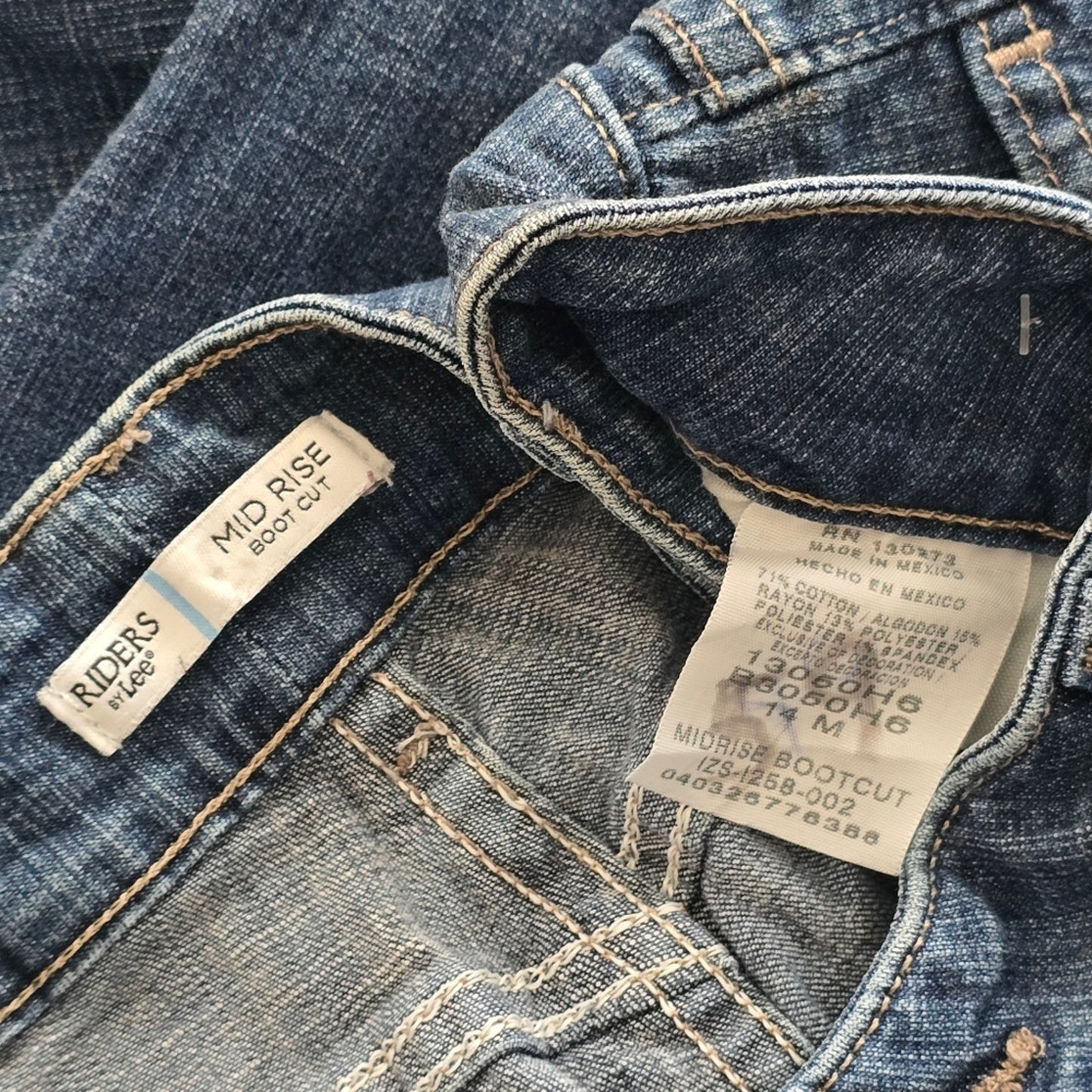 007. Riders By Lee Mid Rise Boot Cut Straight Blue Denim Pants Jeans Size 14M