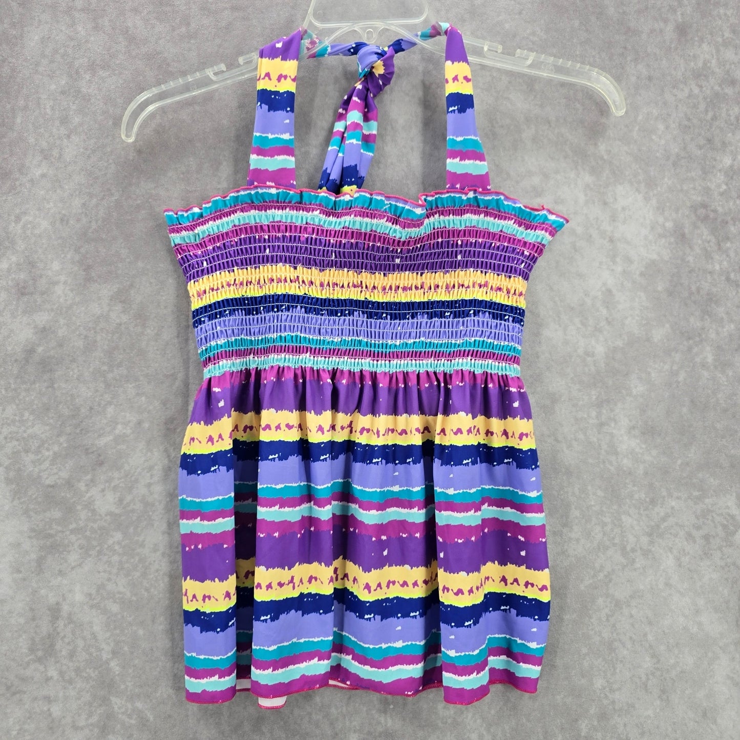 Purple Stripe Smock Halter Padded Swimwear Swimsuit Tankini Tank Top Extra Large
