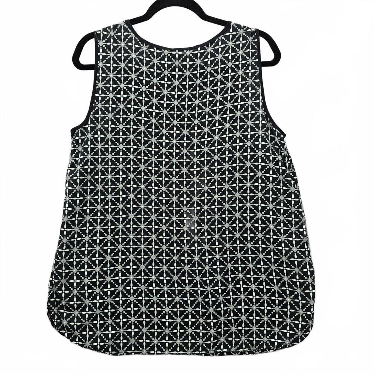 Liz Claiborne Black White Floral Sleeveless Tunic Top Shirt Blouse Medium