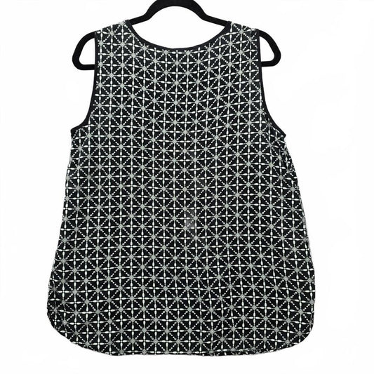 Liz Claiborne Black White Floral Sleeveless Tunic Top Shirt Blouse Medium