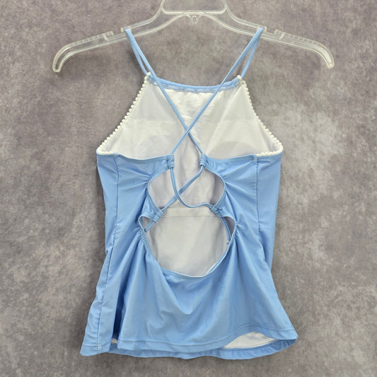 Blue Lace Crisscross Back Tie Padded Swimwear Tankini Tank Top Medium M