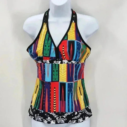 Tankini Black Red Swimwear Swim Suit Top Bathing Sleeveless Size Medium