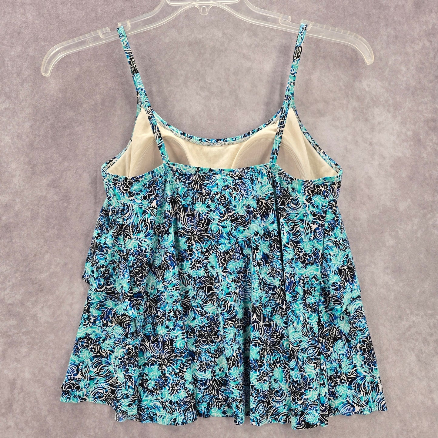 Blue Floral Ruffle Padded Swimwear Tankini Tank Top Medium M 8