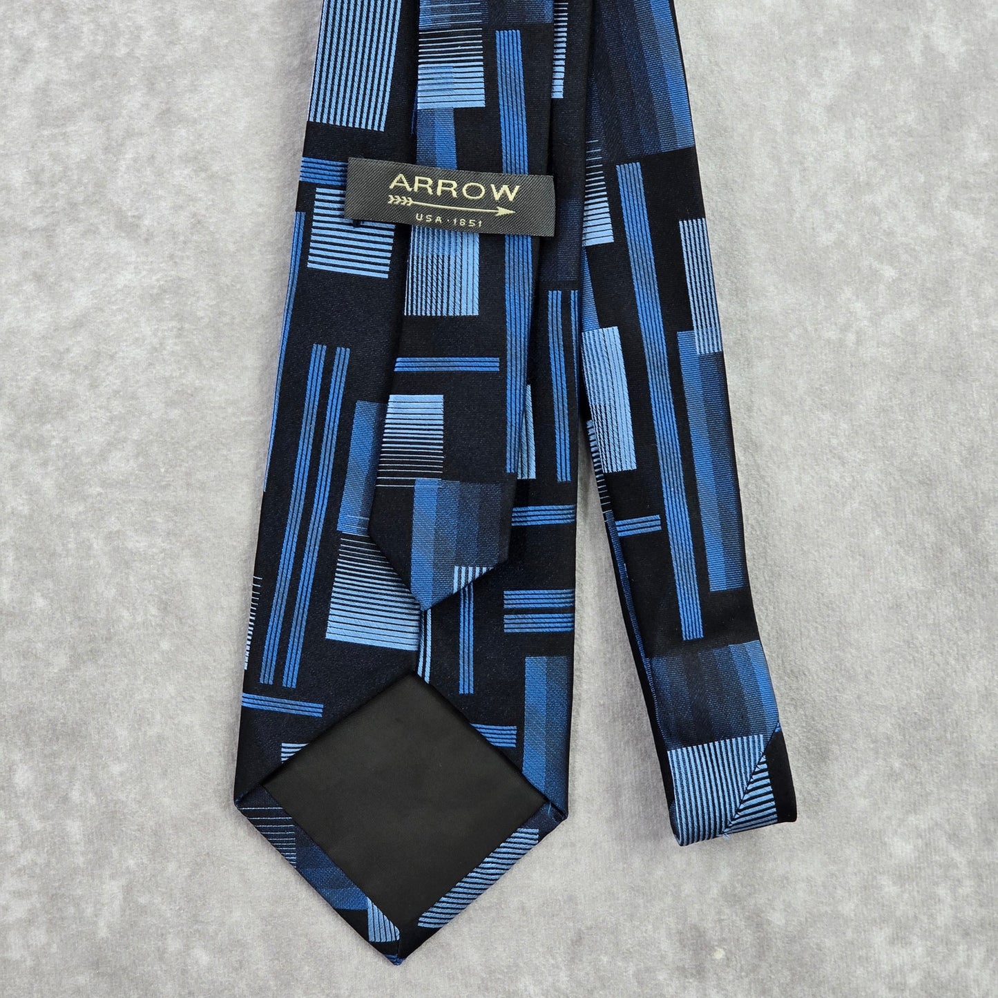 Arrow Blue Black Gray Plaid Stripe Geometric 100% Silk Men's Neck Tie