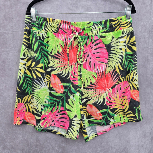LA Threads Green Tropical Floral Stretch Bottoms Pants Shorts Large
