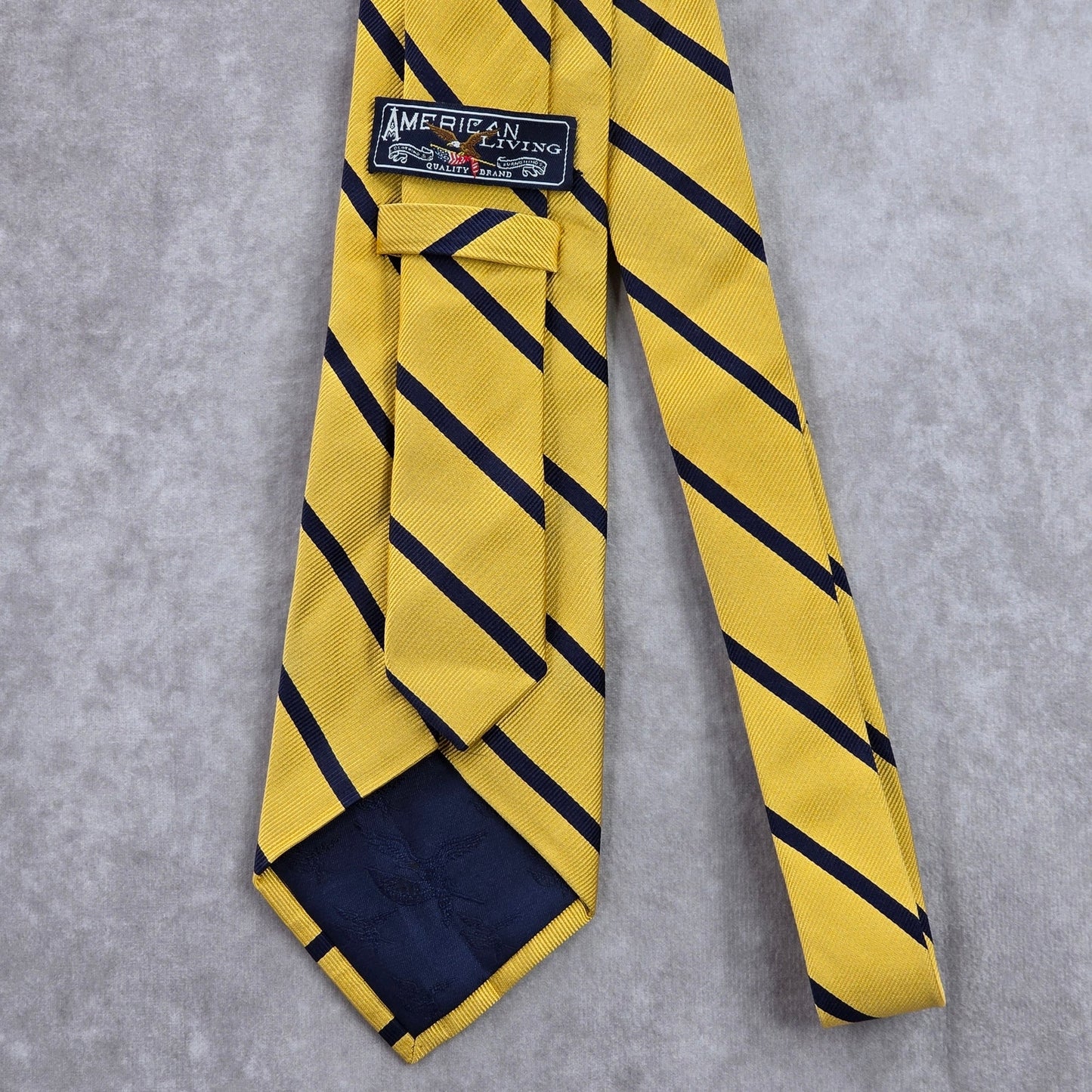 American Living Yellow Blue Stripe Geometric Diagonal 100% Silk Neck Tie NWOT