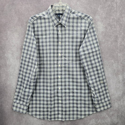 Gap Slim Fit Gray Plaid Long Sleeve Casual Work Mens Button Down Dress Shirt XL