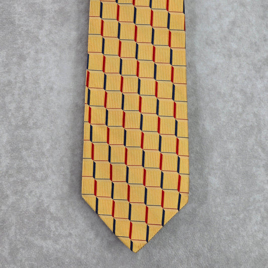 Jos. A. Bank Gold Blue Square Geometric Stripe Corporate Silk Neck Tie Men's