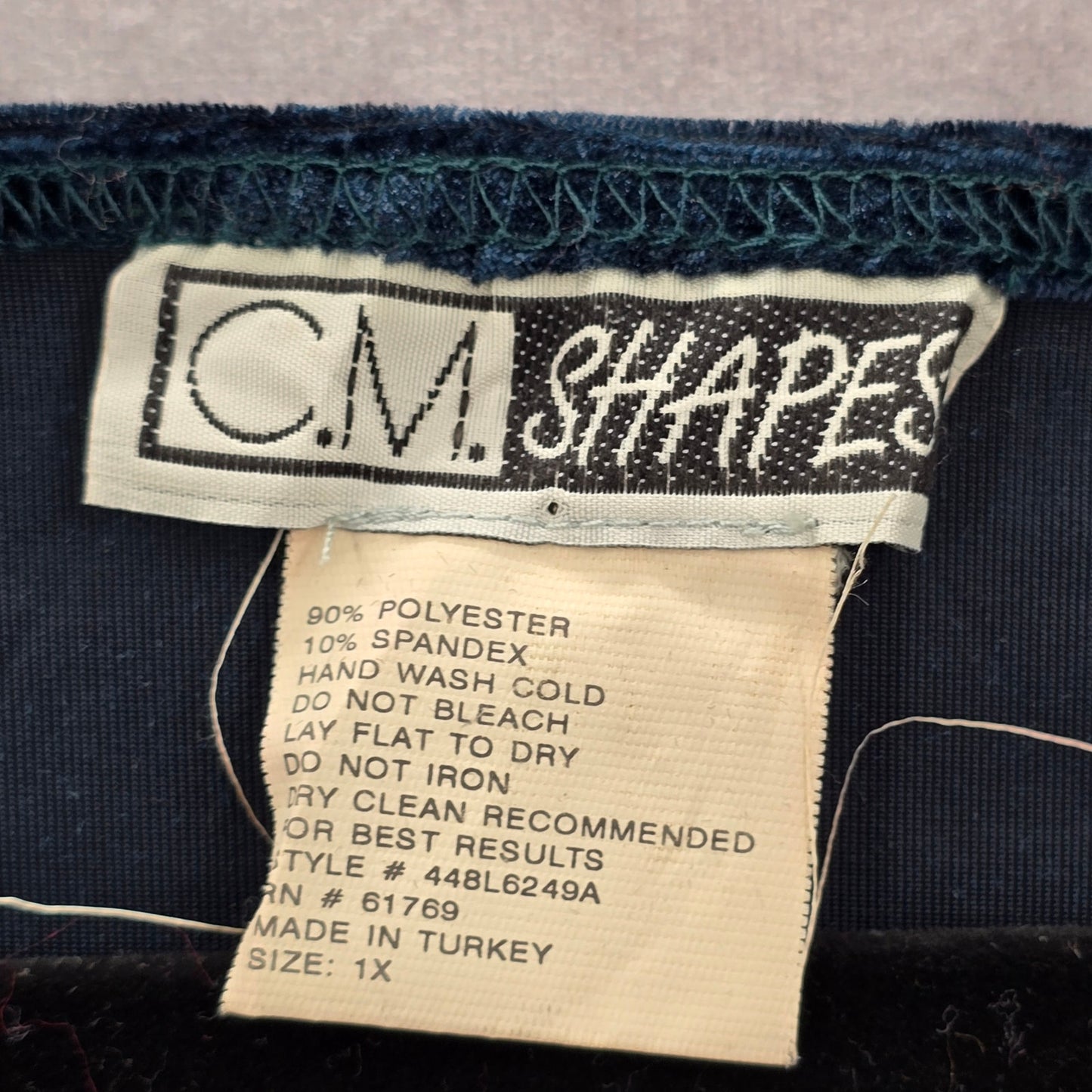 CM Shapes Green Velour Short Sleeve Retro Vintage Blouse Top Shirt Plus 1X