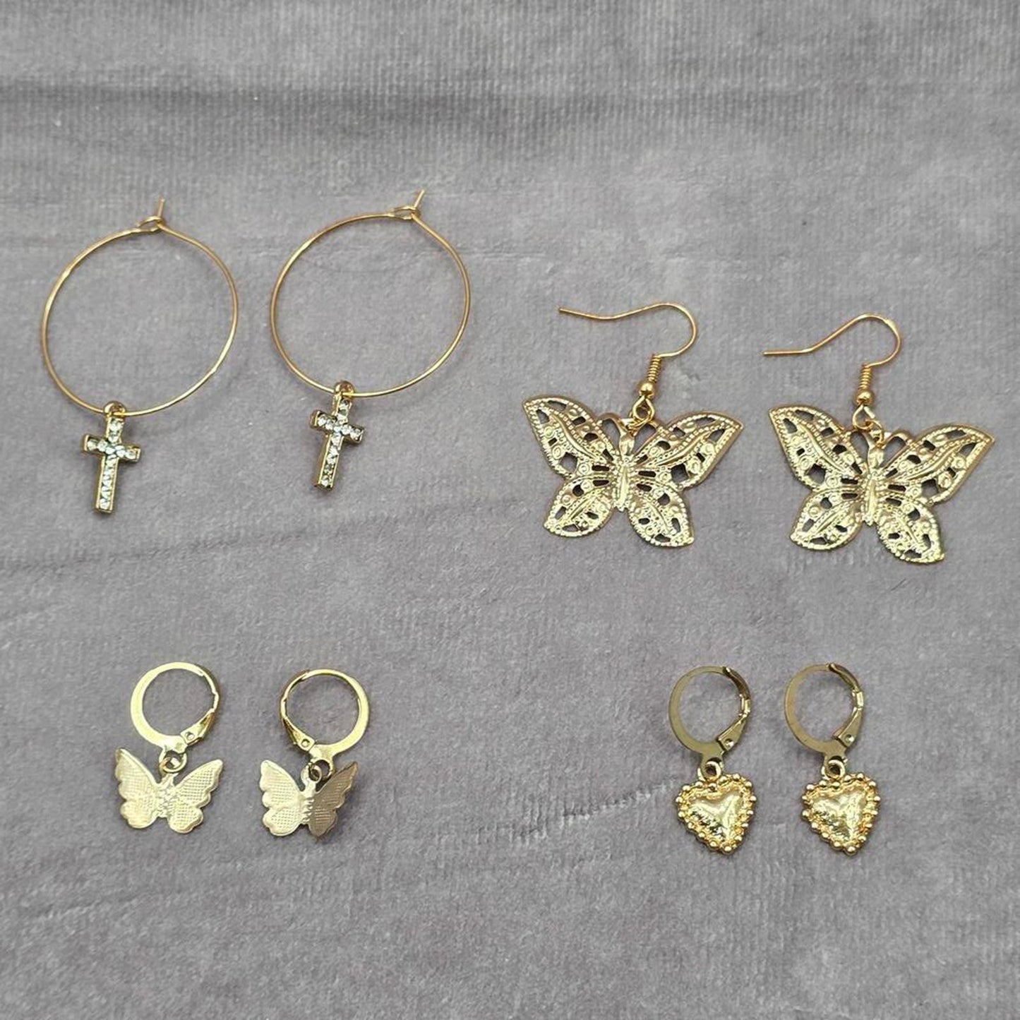 Gold Hoop Cross Butterfly Heart Gem Rhinestone Earring Fashion Jewelry JB1-05