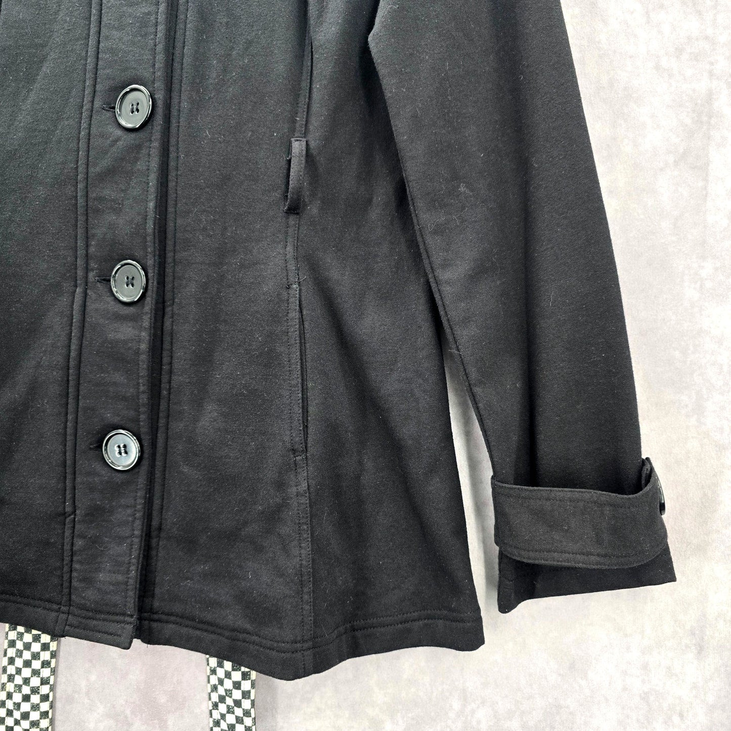 Self Esteem Black Button Belted Retro Long Sleeve Pea Coat Y2K Jacket Medium