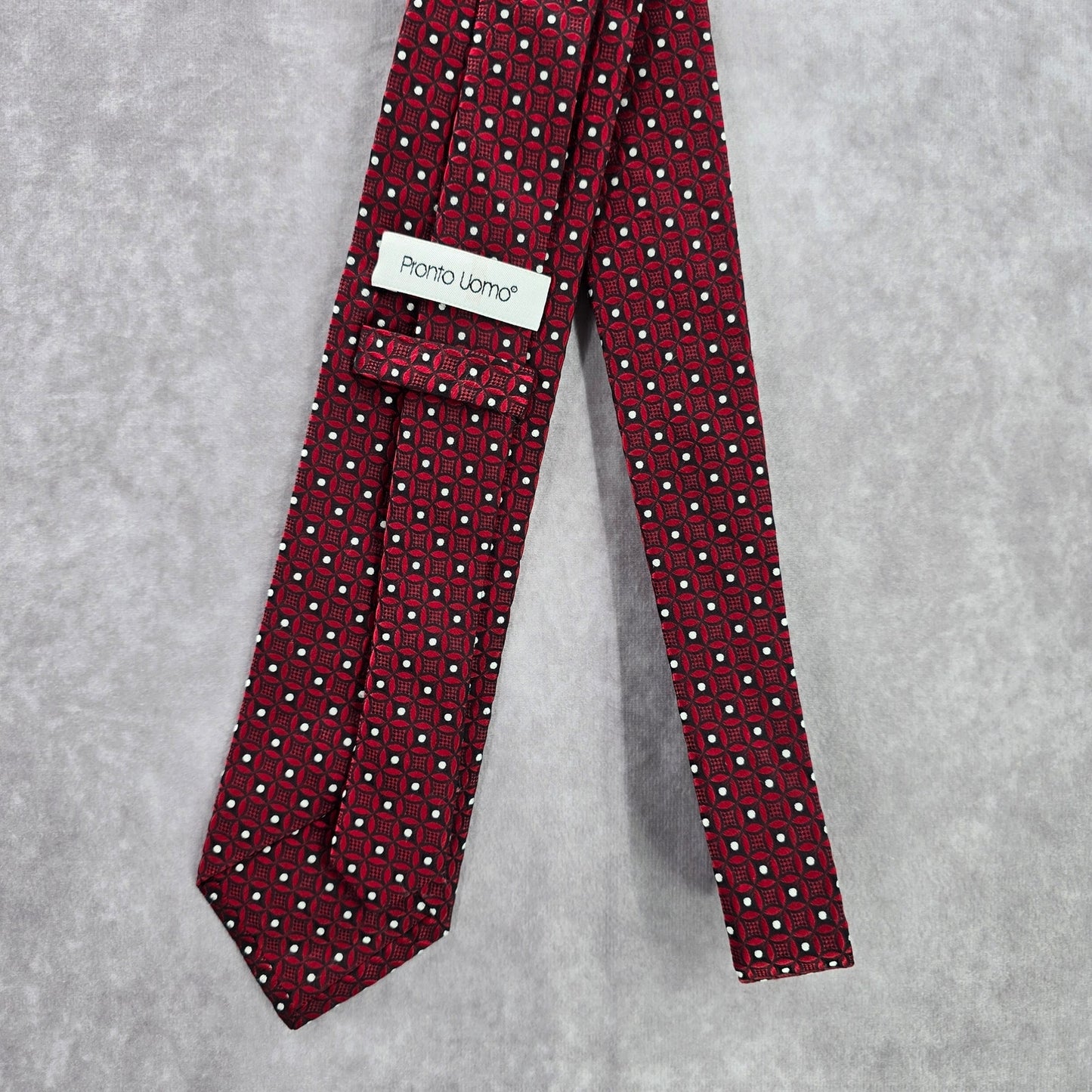 Pronto Uomo Red Geometric White Executive Polka Dot Silk Men's Neck Tie