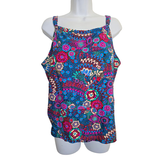 Floral Multicolor Beach Resort Vacation Swimsuit Cover Up Tankini Top Plus 18