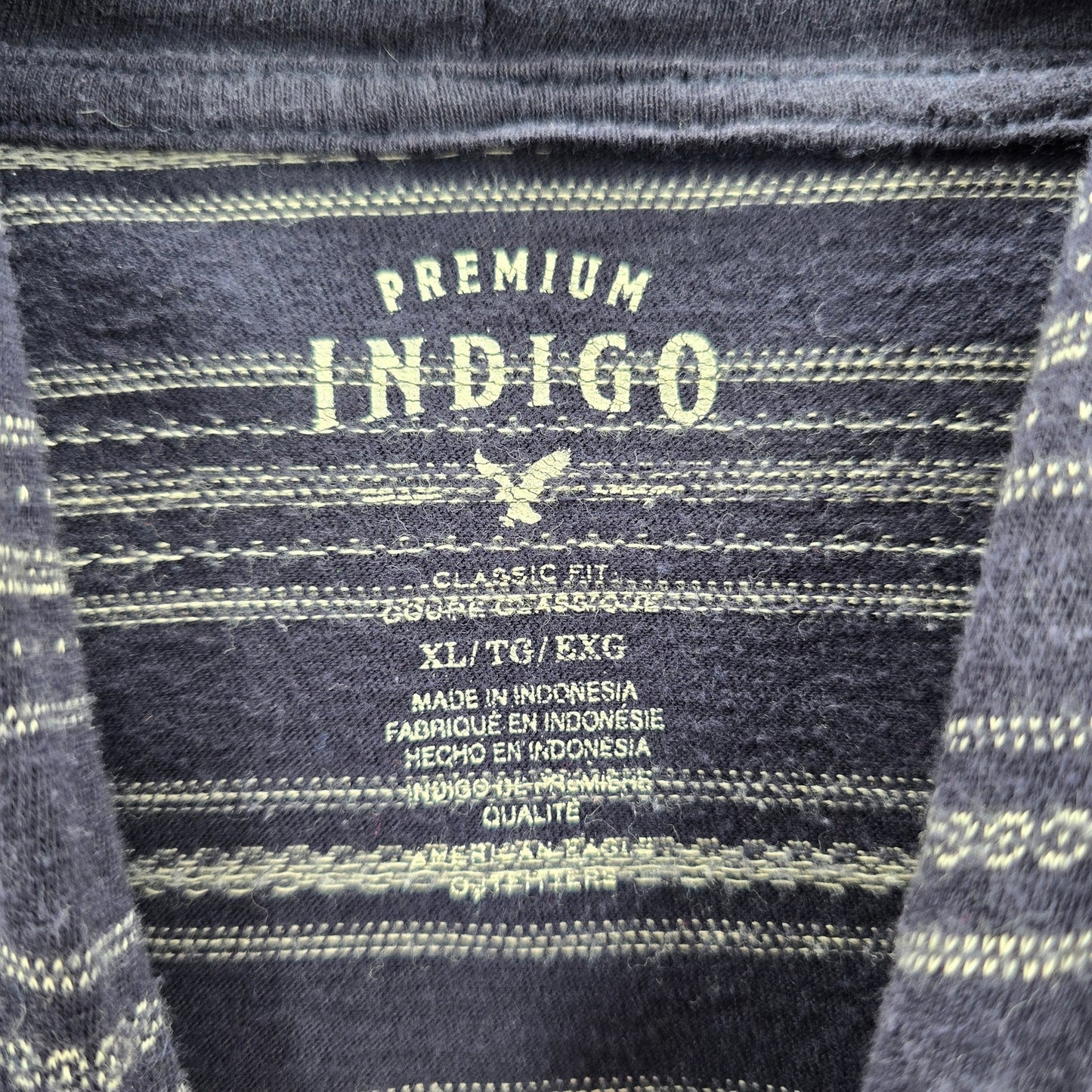 American Eagle Blue Premium Indigo Pullover Classic Stripe Hoodie XL Extra Large