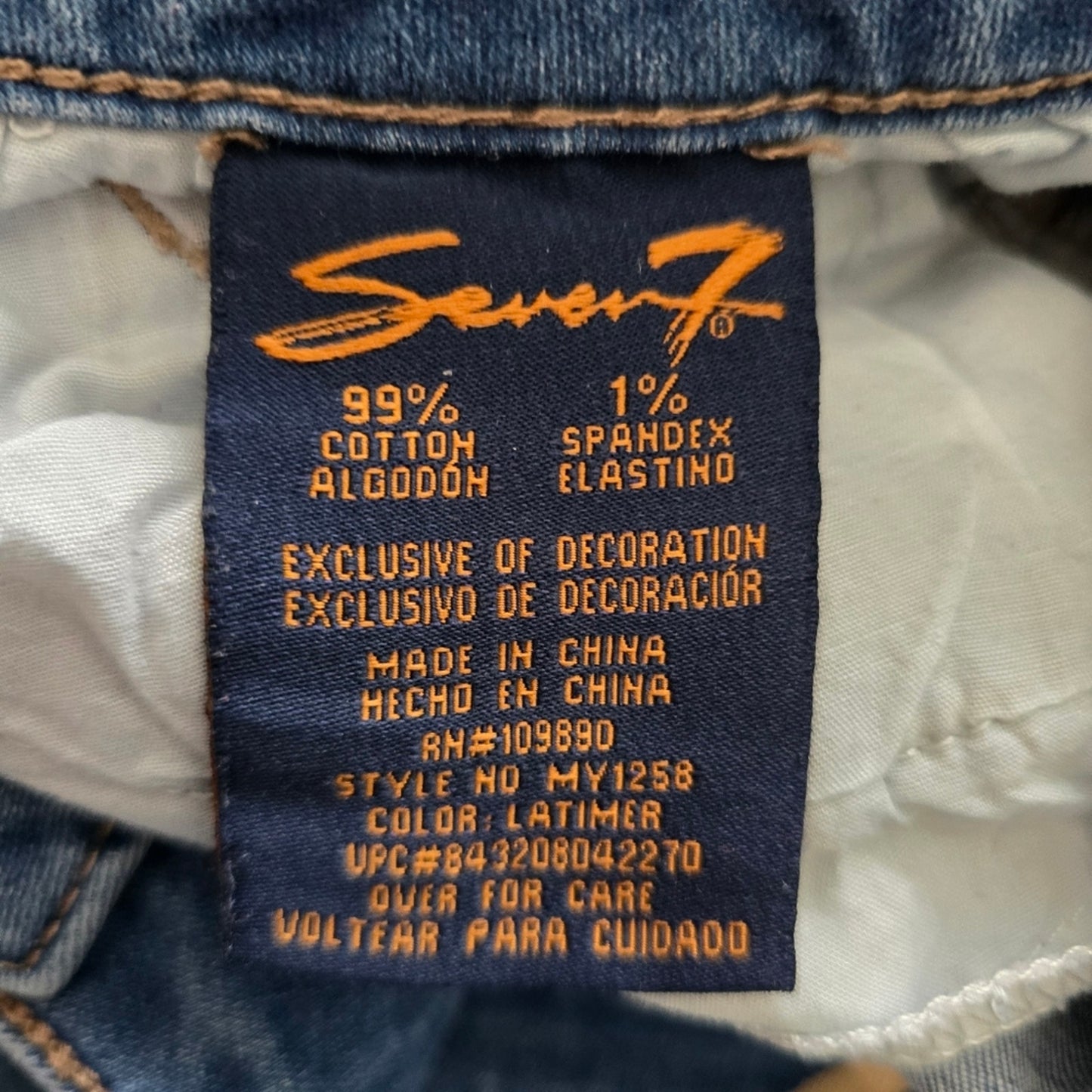 129. Seven7 Blue Embroidered Floral Straight Tapered Denim Pants Jeans 6