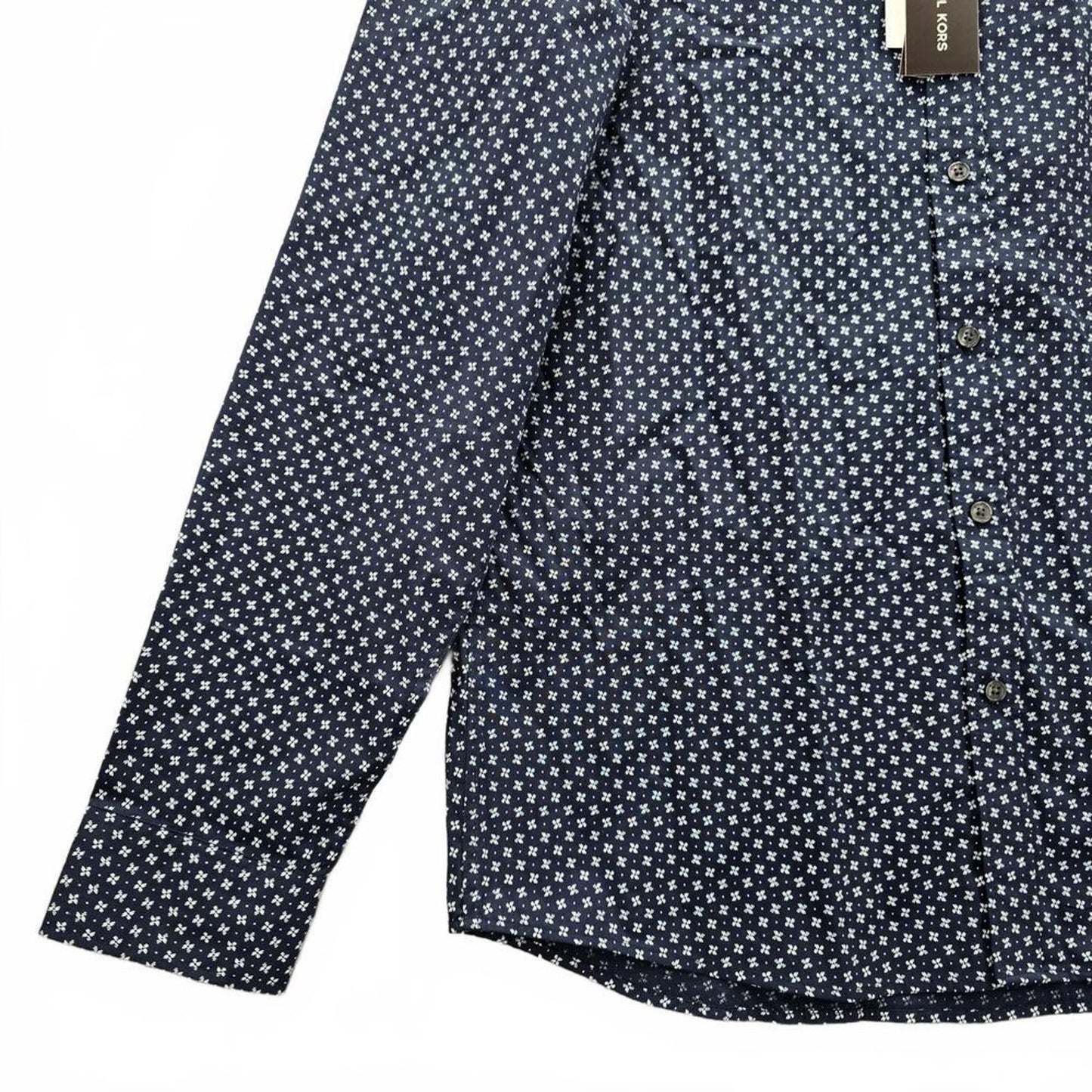 Michael Kors Blue Midnight Button Up Floral Long Sleeve Stretch Slim Fit Mens XL