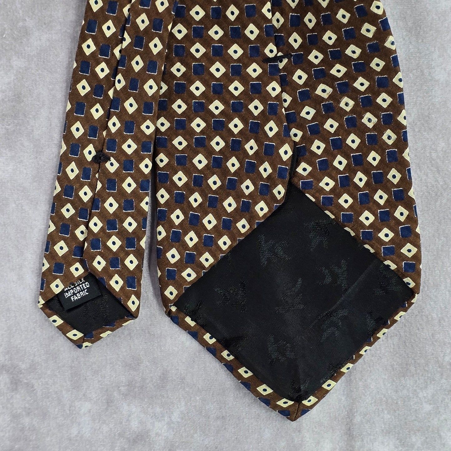 Kenneth Cole New York Brown Blue Geometric Silk Executive Mens Neck Tie