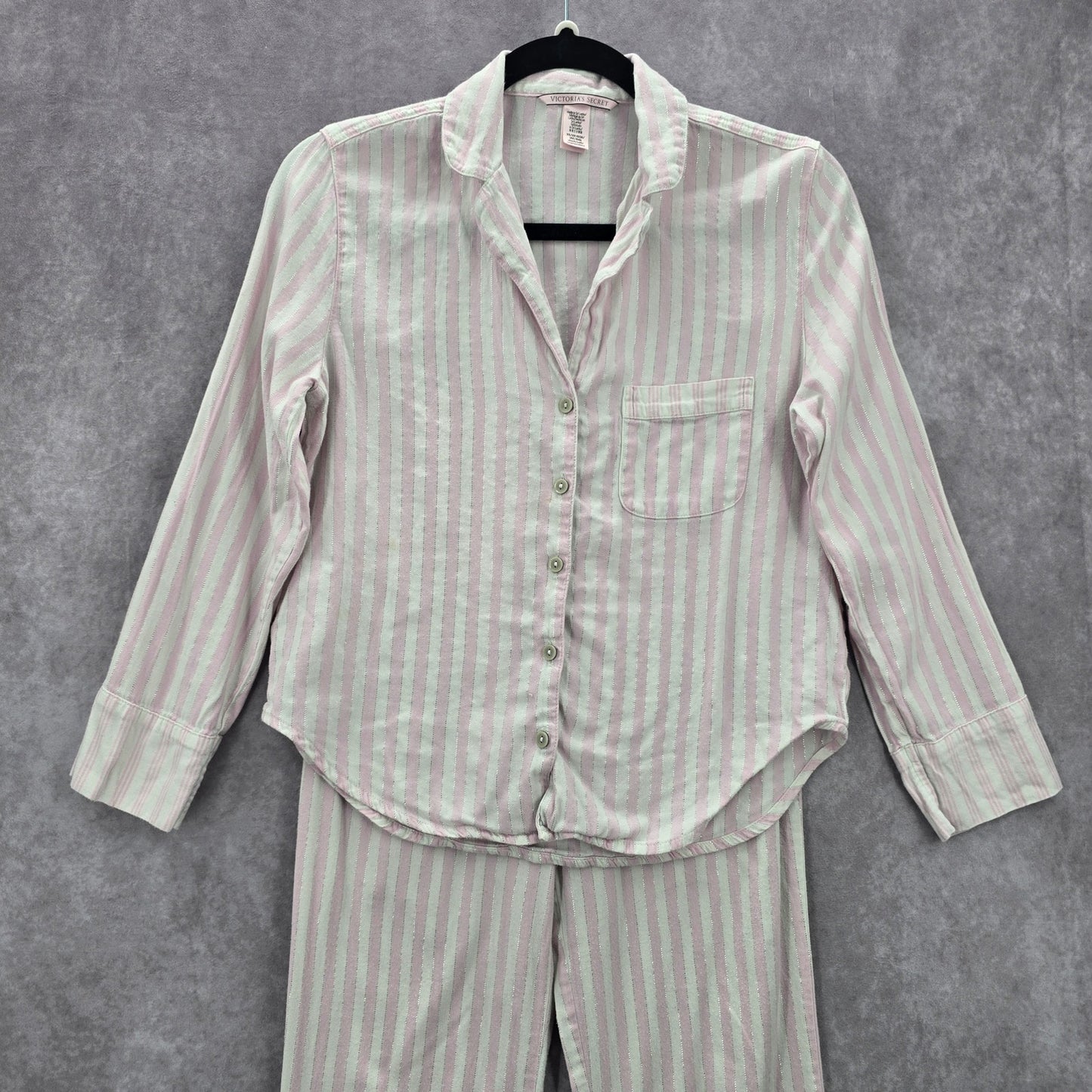 Victoria Secrets Pink White Striped Top Pant Pajama Set Extra Small XS