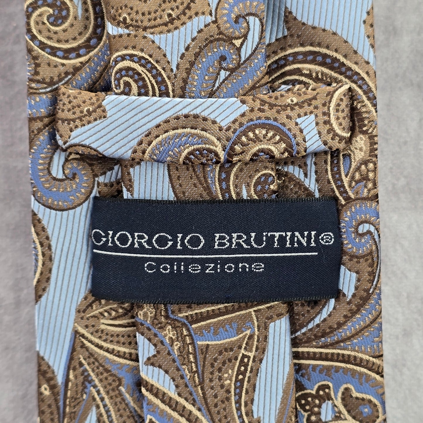 Giorgio Brutini Collezione Brown Blue Floral Paisley Stripe Men's Neck Tie