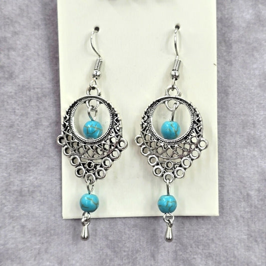 Zara Silver Blue Circle Drop Dangle Hook Fashion Jewelry Earrings NWT JB2-42