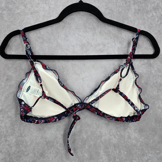 Old Navy Blue Floral Bikini Top Swimwear Swimsuit Padded Ruffle Small