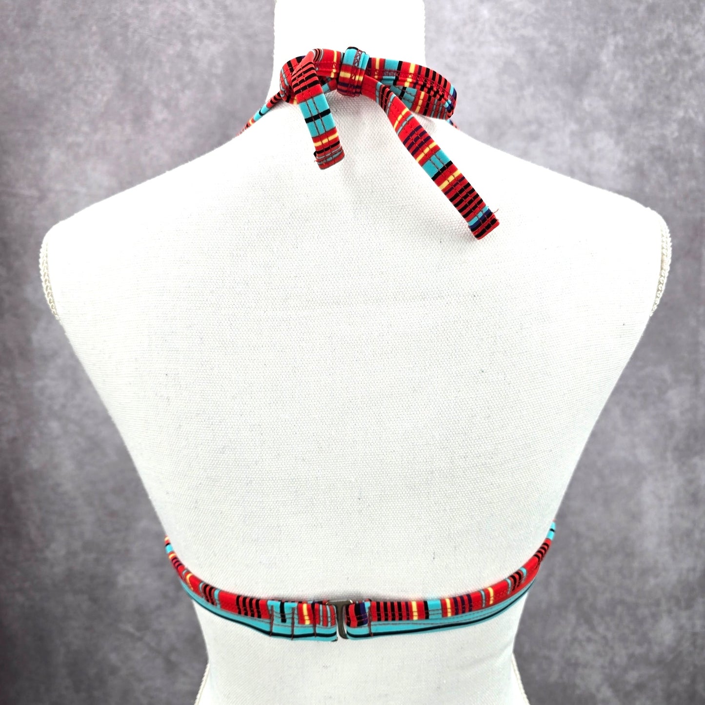Xhilaration Red Blue Stripe Padded String Hook Wired Bikini Top Swimwear Medium