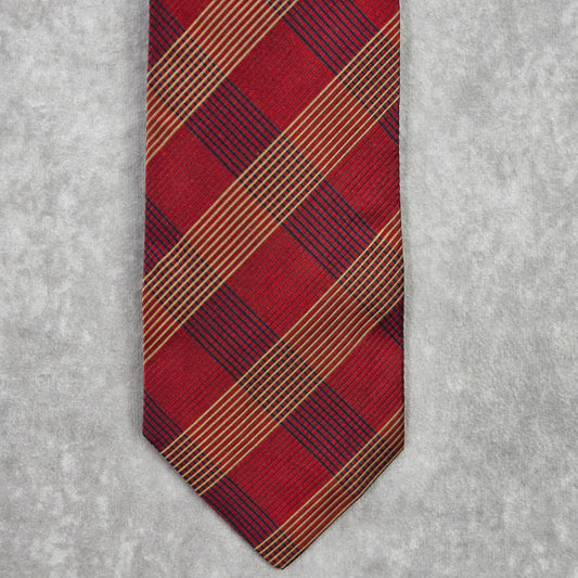 Jos. A. Bank Corporate Red Gold Plaid Tartan 100% Silk Men's Neck Tie NWOT