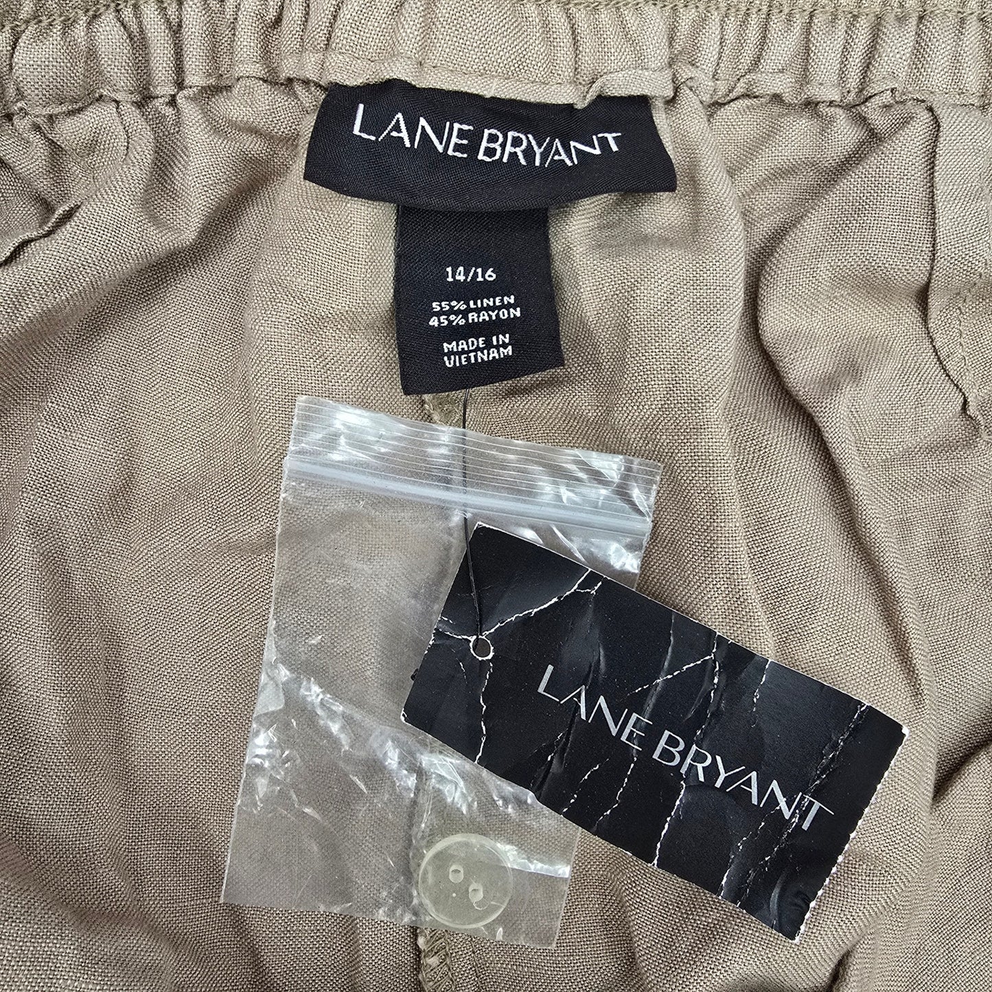 Lane Bryant Tan Linen Flat Front Bermuda Bottoms Pants Shorts Plus 14/16