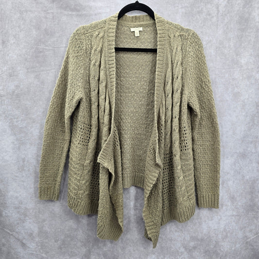 Sonoma Tan Sweater Drape Acrylic Open Style Long Sleeve Cardigan Petite Medium