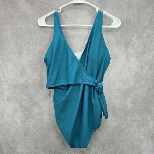 Green One Piece Swimsuits Swimwear Wrap Style Medium