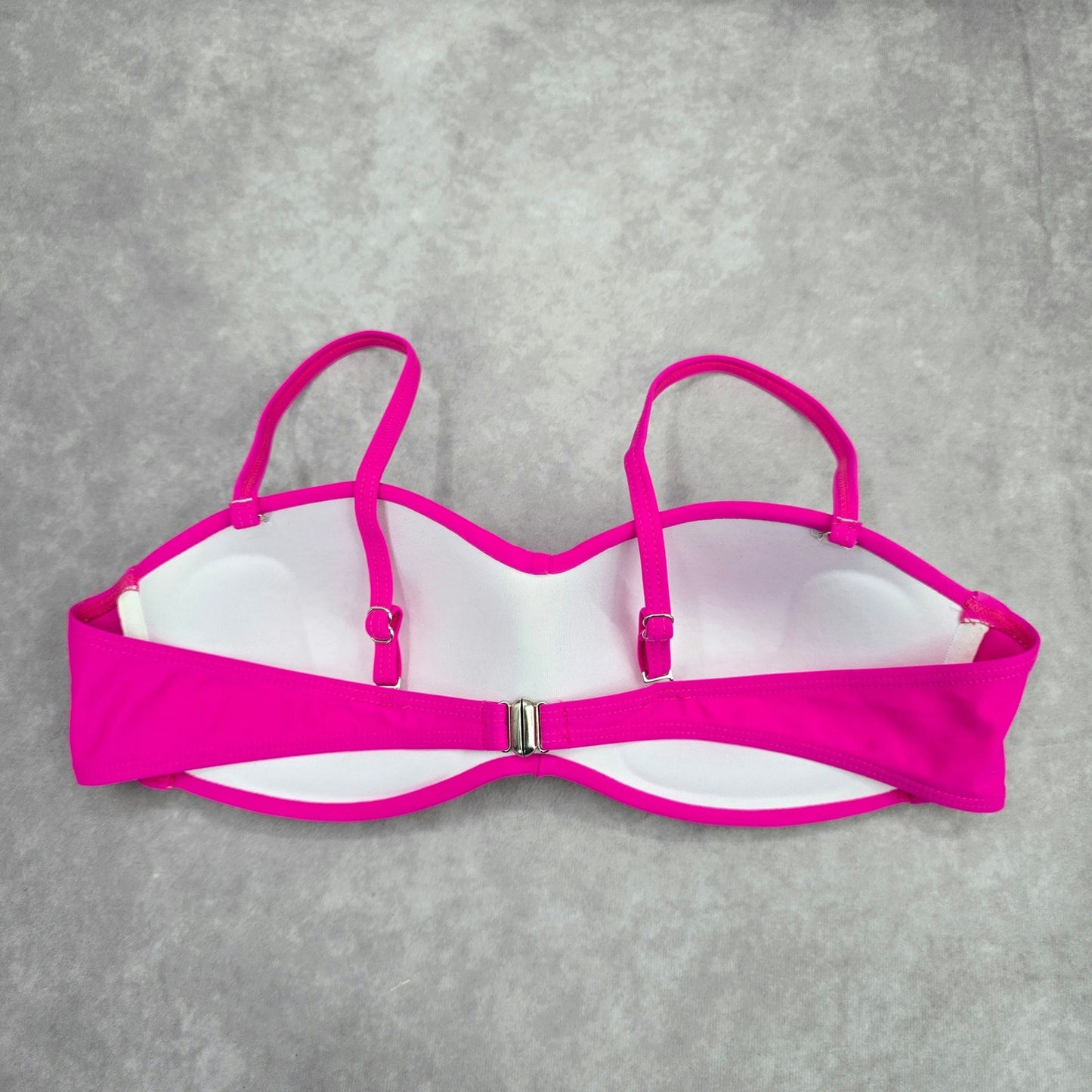 Shein Pink White Crisscross Padded Adjustable Clasp Bikini Top Swimwear Large