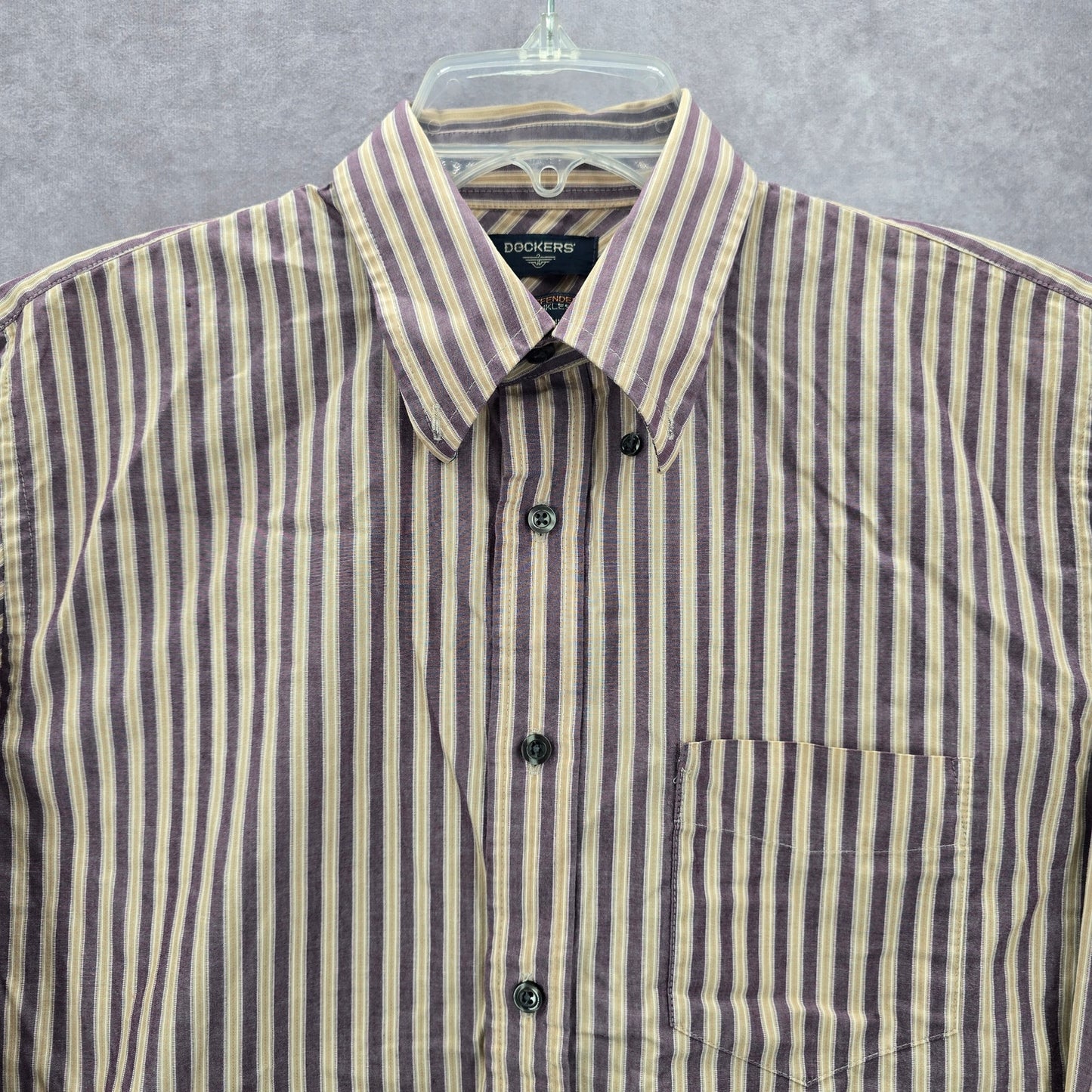 Dockers Button Down Long Sleeve Stripe Purple Cream Work Mens Shirt Medium