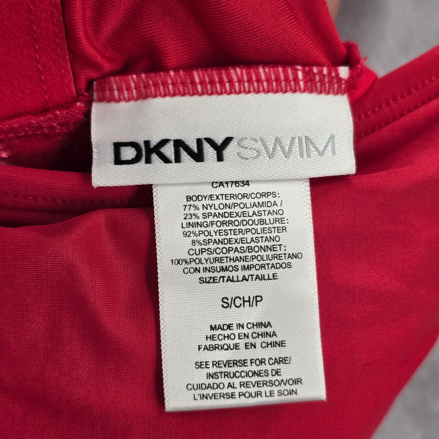 DKNY Red Scrunch Ruched Padded Swimwear Tankini Tank Top S Small