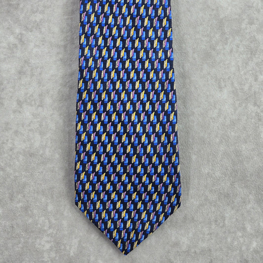 Barneys New York Blue Yellow Geometric Repp 100% Silk Italy Men's Neck Tie NWOT