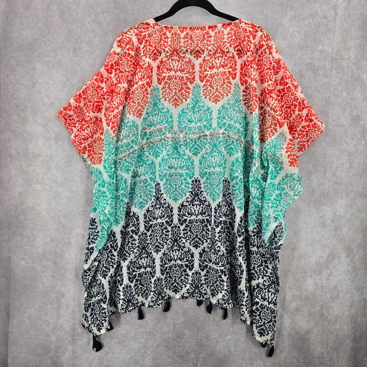 Downeast White Floral Tassel Boho Beach Swim Cover Up Duster Kimono XS/S