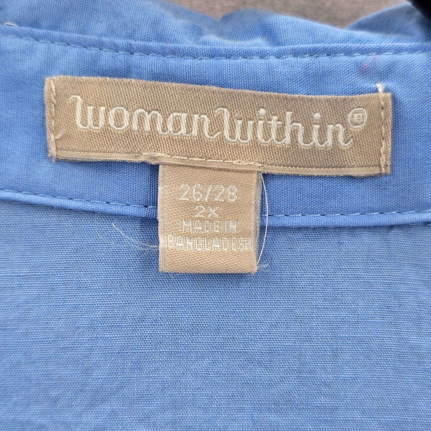 203. Woman Within Blue Button Down Flare Long Sleeve Cotton Top Plus 2X