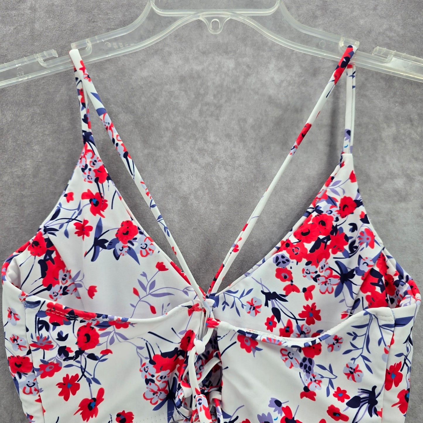 White Purple Floral Crisscross String Padded Swimwear Bikini Top L Large