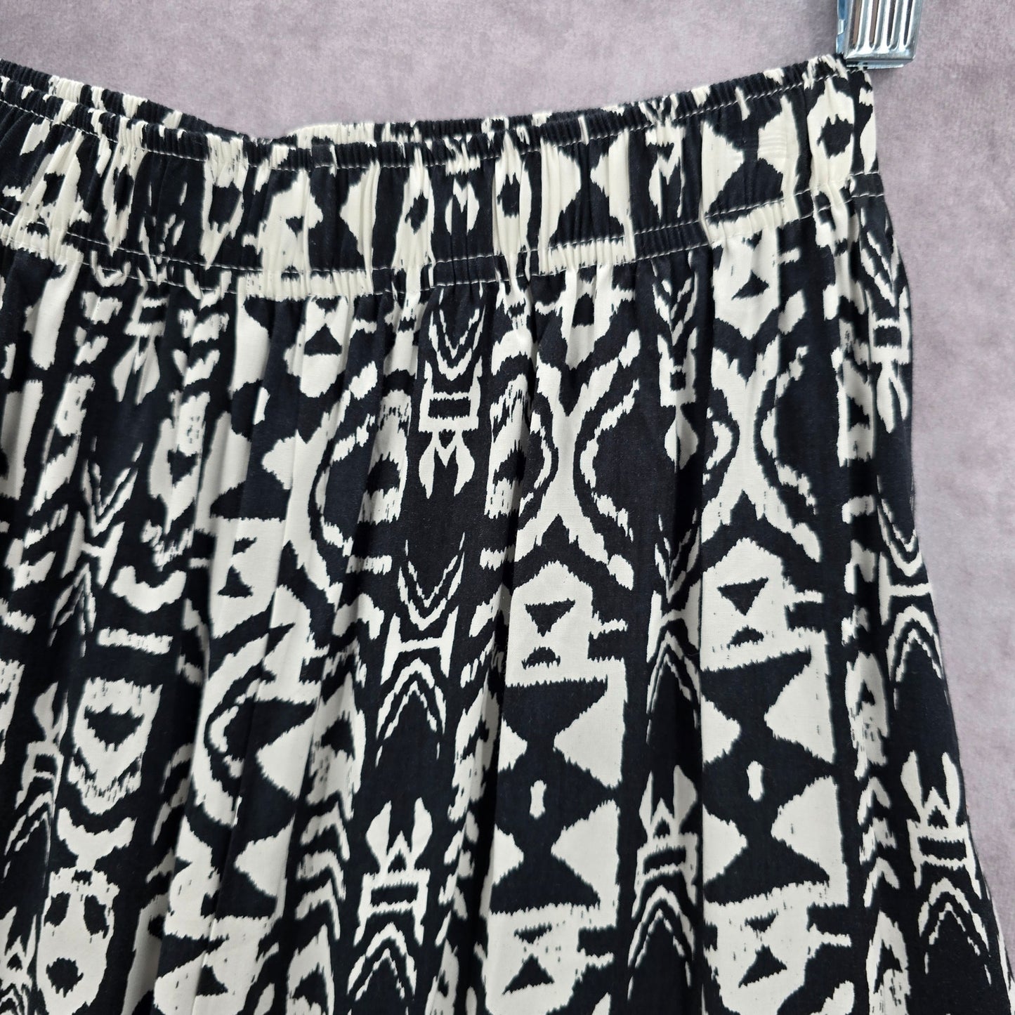 Black White Wide Leg Pullon Boho Beach Funky Print Bottoms Pants Medium
