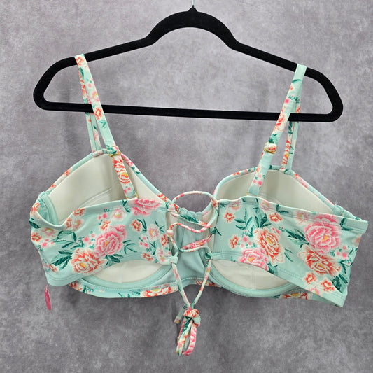 Xhilaration Blue Pink Floral Padded Wired String Bikini Top Swimwear Plus 22W