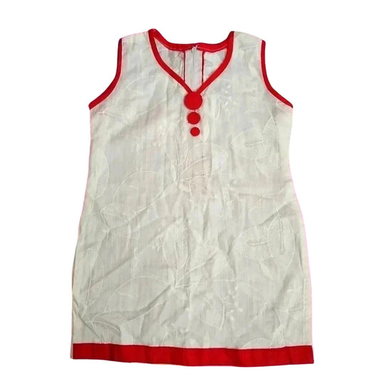 White Red Floral Stitch Sleeveless Tunic Cotton Top Zipper Girls Toddler 2T