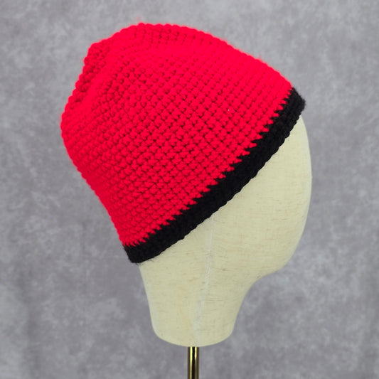 Red Black Crochet Knit Bucket Cap Hat Fun Vintage Y2K Funky Beanie